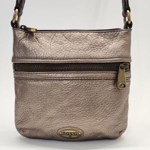 Fossil Vintage Explorer Gunmetal Color Leather Crossbody Bag Purse Shoulder Bag.